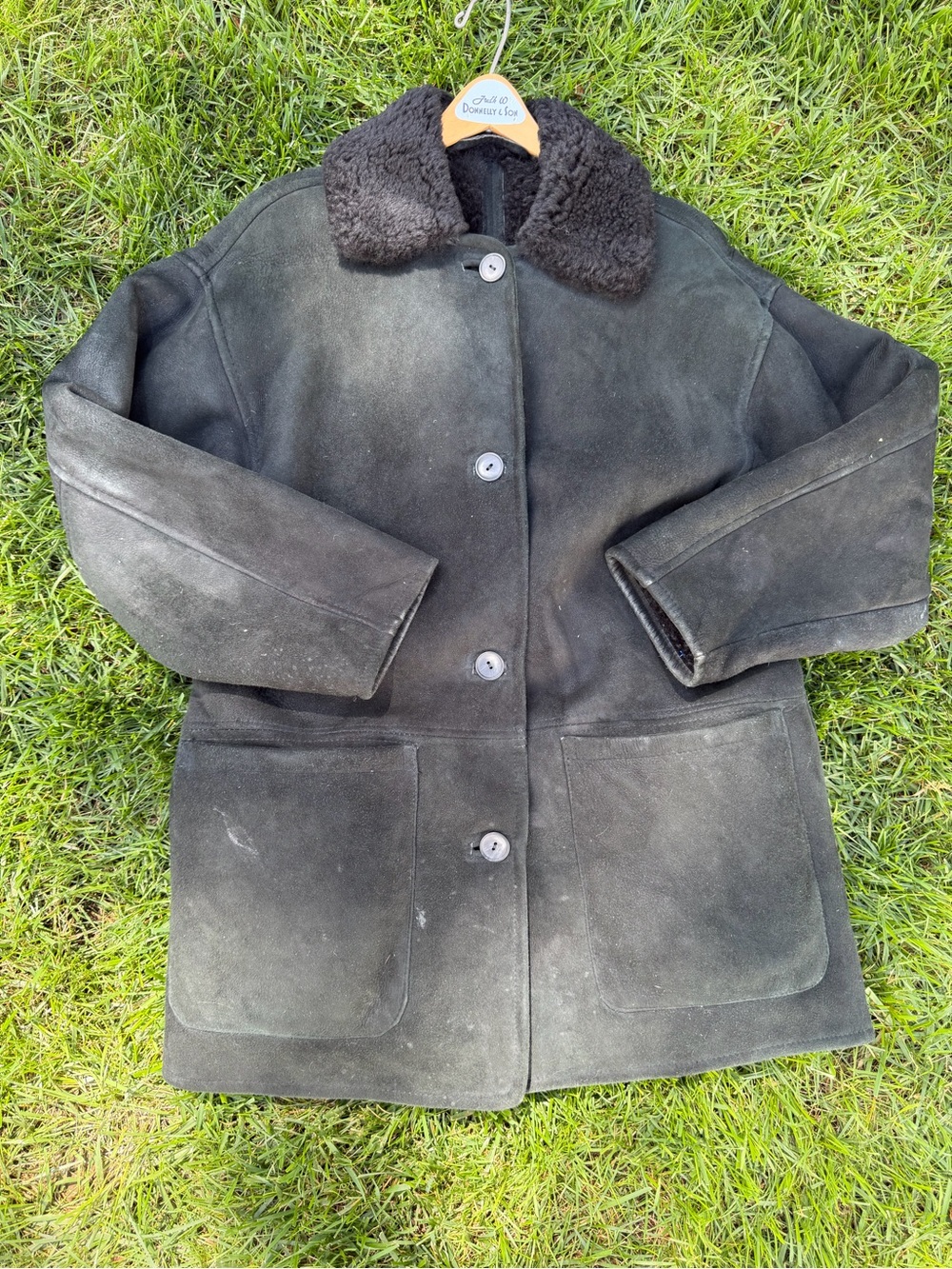 Owen Barry UK $1200 Women’s Black Shearling Sheep Suede Coat Womens Small GUC